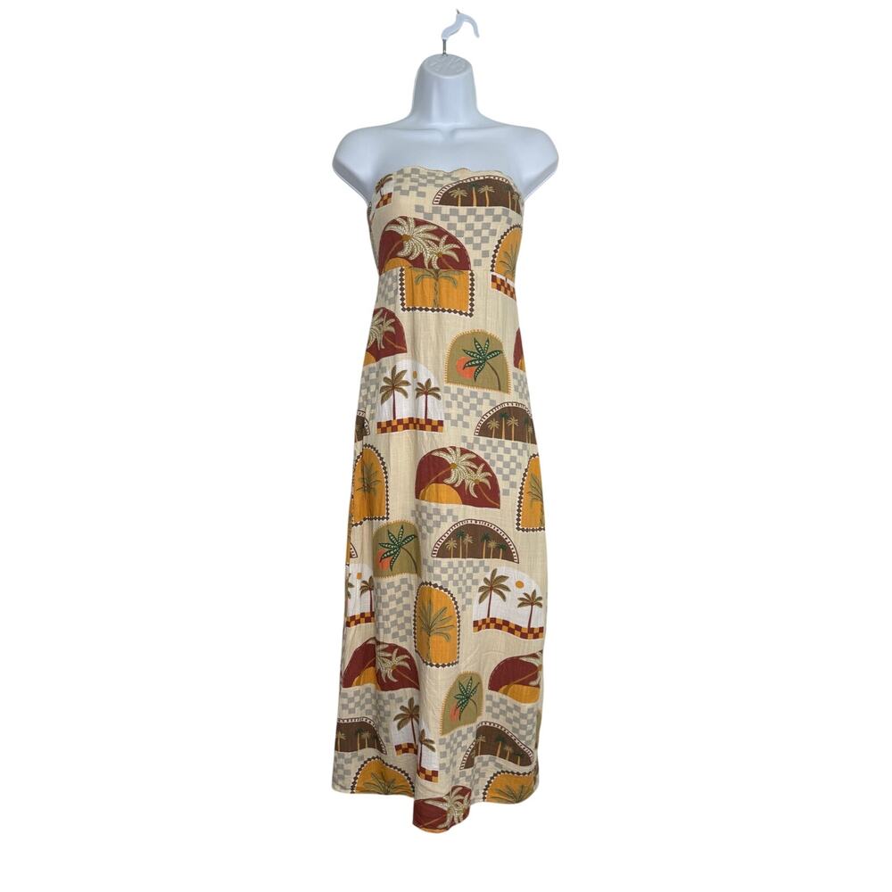Paper Heart Anthropologie Strapless Maxi Tropical Palm Trees Size XS Linen Blend